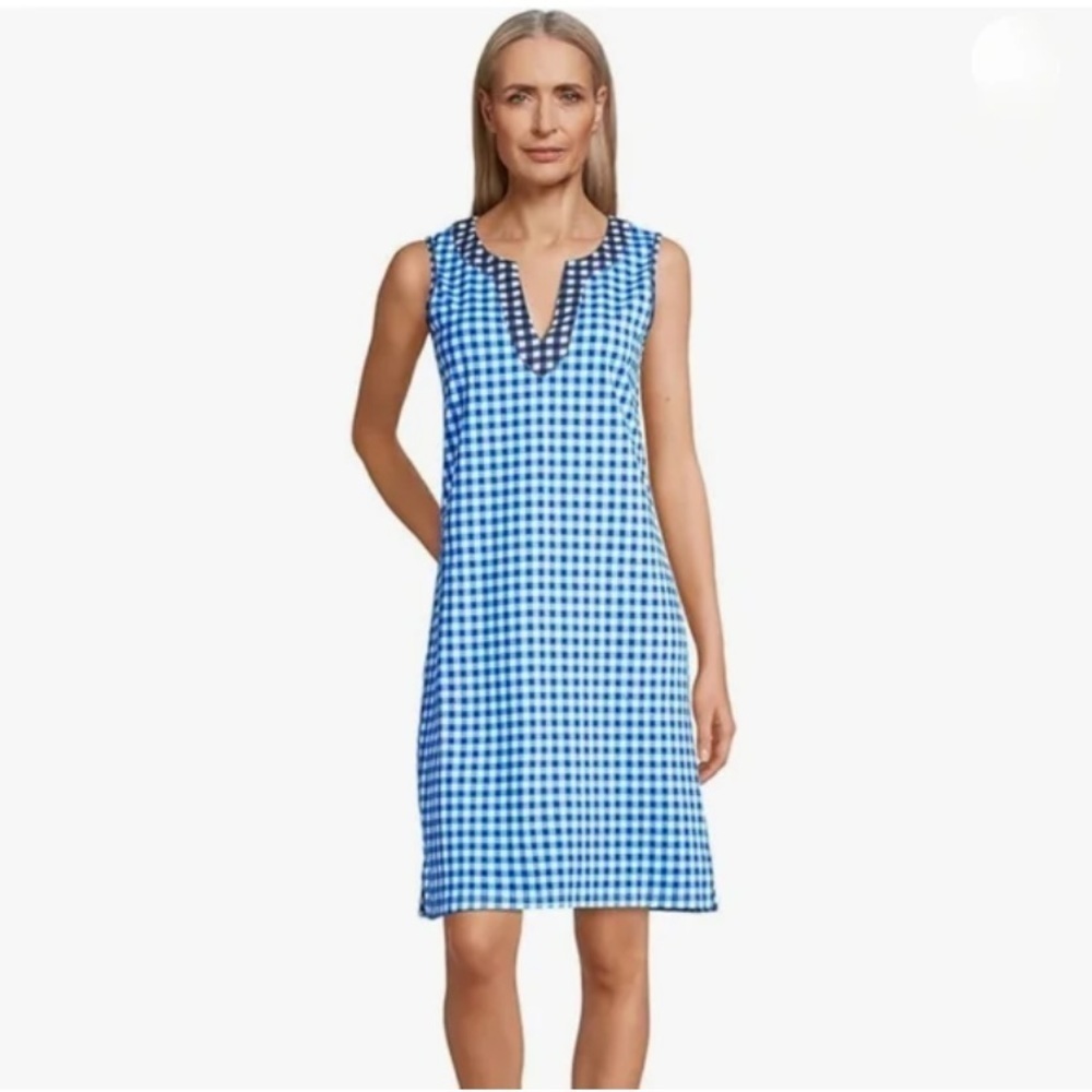 LAND'S END x DRAPER JAMES / Blue Gingham Shift Dress Size M (10-12)